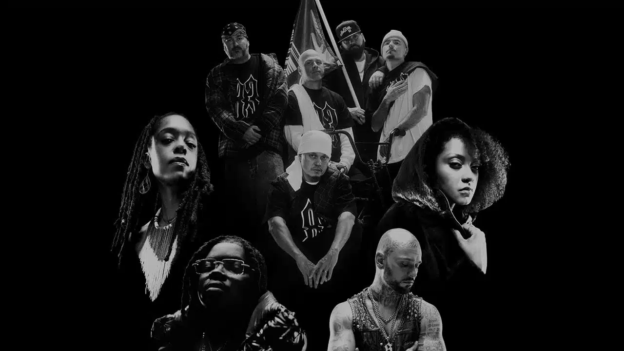Montage photo en noir et blanc de plusieurs artisans et artisanes de la scène hip-hop au Québec.