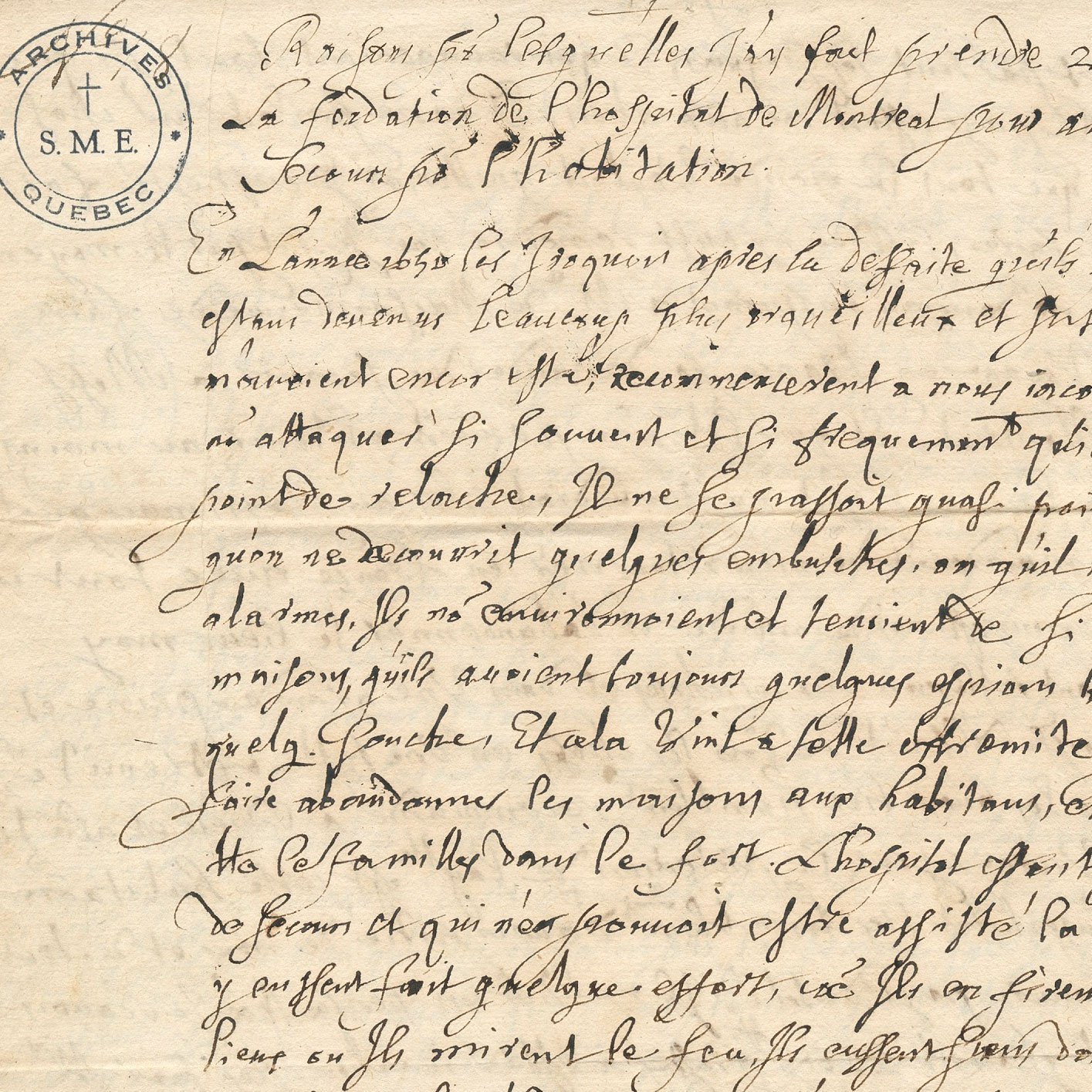 Extrait d'une lettre écrite par Jeanne Mance en 1665