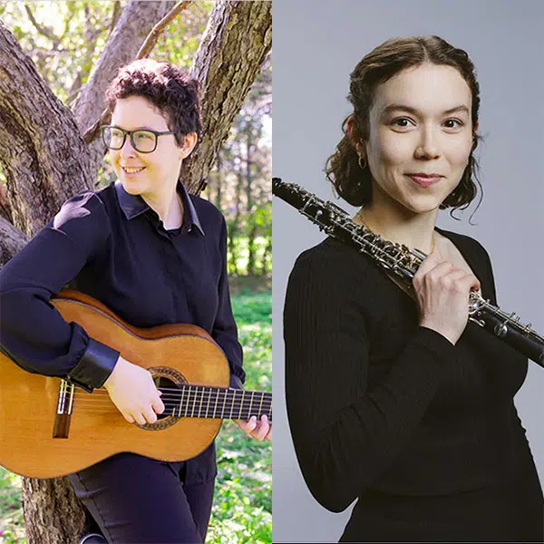 montage photo couleurs où l'on voit à gauche la guitariste Anne-Frédérique Gagnon et à droite Emma Ahern au hautbois
