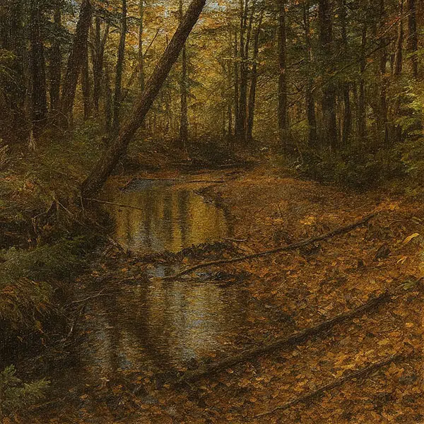 photographie d'une forêt de l'intérieur à l'automne