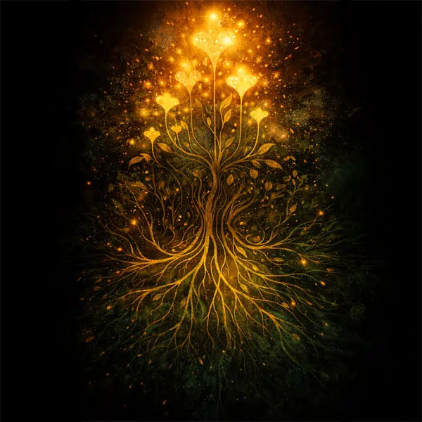 Illustration qui représente le visuel de la huitième édition du Festival d'Arts Afro-Québécois. Le visuel représente schématiquement une plante avec ses racines.